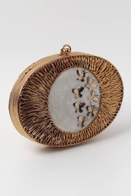 Buy_The Tan Clan_Gold Embroidery Titly Mother Of Pearl Embellished Clutch _Online_at_Aza_Fashions