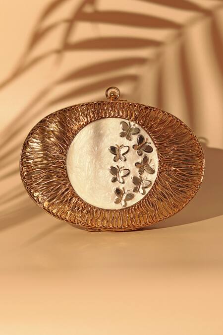 Shop_The Tan Clan_Gold Embroidery Titly Mother Of Pearl Embellished Clutch _Online_at_Aza_Fashions