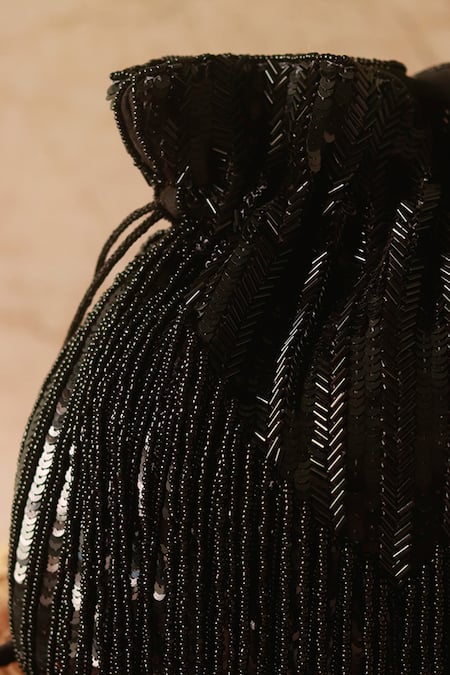 The Tan Clan_Black Beads Twinkle Embellished Potli _Online_at_Aza_Fashions