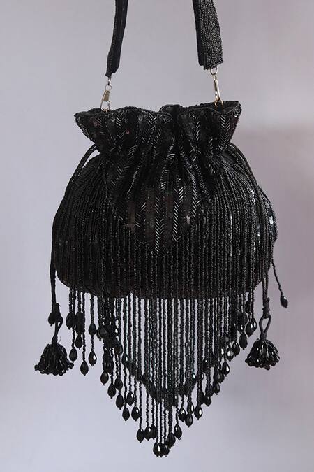 Buy_The Tan Clan_Black Beads Twinkle Embellished Potli _Online_at_Aza_Fashions