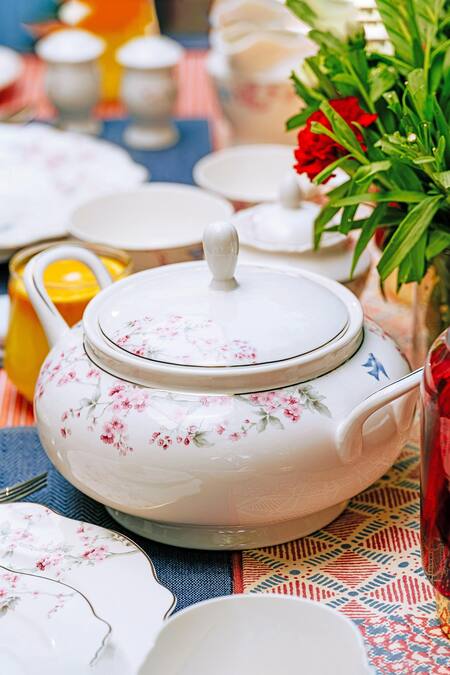 Vigneto_Multi Color Finest Premium Porcelain Orchids And Peacock Pattern Bliss Dinner Set_Online_at_Aza_Fashions