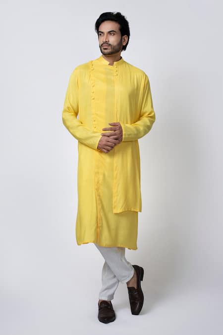 Priyanka Haralalka Yellow Muslin Layered Kurta And Pyjama Set Online at Aza Fashions Priyanka Haralalka_Yellow Muslin Layered Kurta And Pyjama Set _Online_at_Aza_Fashions