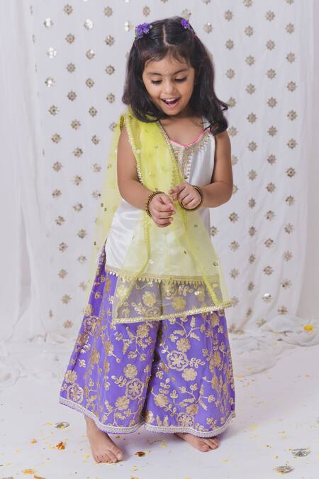 Shop Tiny Pants Purple Georgette, Cotton, Silk Sequins Embellished Kurta Sharara Set Online at Aza Fashions Shop_Tiny Pants_Purple Georgette, Cotton, Silk Sequins Embellished Kurta Sharara Set_Online_at_Aza_Fashions