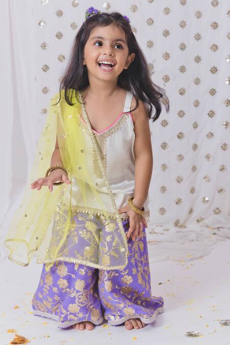 Tiny Pants Purple Georgette, Cotton, Silk Sequins Embellished Kurta Sharara Set at Aza Fashions Tiny Pants_Purple Georgette, Cotton, Silk Sequins Embellished Kurta Sharara Set_at_Aza_Fashions