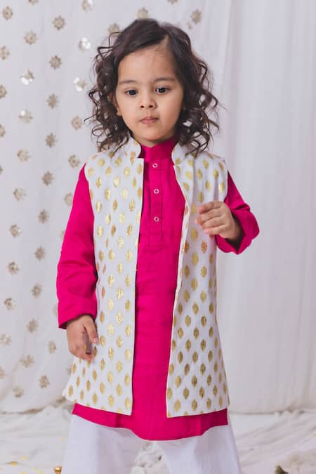Buy_Tiny Pants_Pink Cotton, Georgette Embroidery Buti Embellished Kurta Set _Online_at_Aza_Fashions