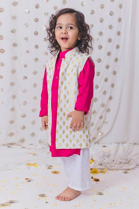 Shop_Tiny Pants_Pink Cotton, Georgette Embroidery Buti Embellished Kurta Set _Online_at_Aza_Fashions