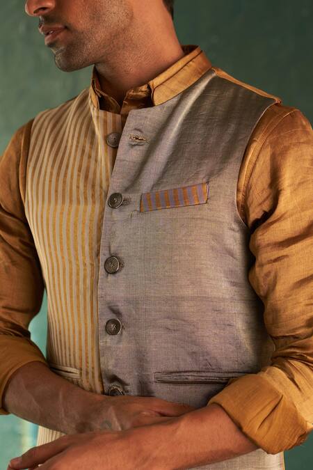 Buy Charkhee Multi Color Silk, Cotton Embroidery, Diamonds Stripe Nehru Jacket And Kurta Set Online at Aza Fashions Buy_Charkhee_Multi Color Silk, Cotton Embroidery, Diamonds Stripe Nehru Jacket And Kurta Set_Online_at_Aza_Fashions