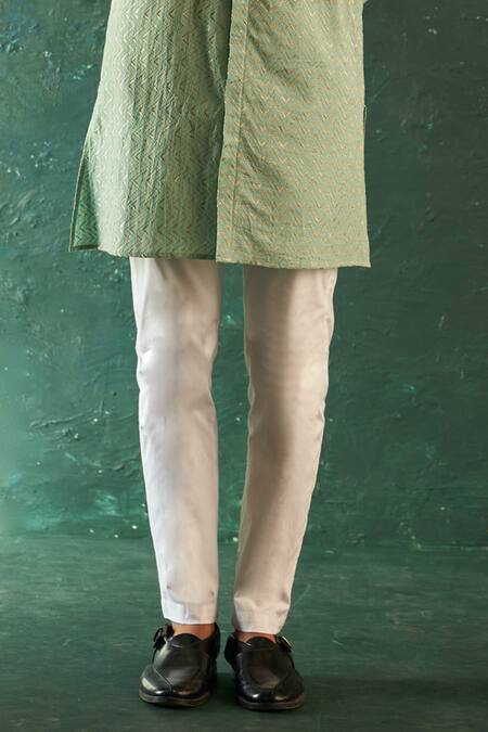 Charkhee Green Cotton, Poplin Embroidery Chevron Kurta Set Online at Aza Fashions Charkhee_Green Cotton, Poplin Embroidery Chevron Kurta Set_Online_at_Aza_Fashions