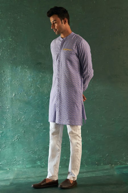 Charkhee Cotton Chevron Embroidered Straight Kurta With Pant 