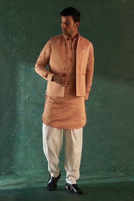 Charkhee Stripe Pattern Rose Pink Bundi 