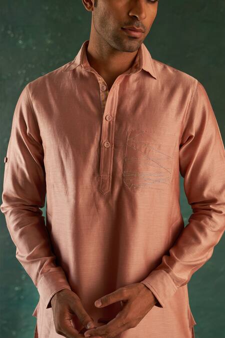 Charkhee_Pink Chanderi, Satin, Embroidery Kurta With Salwar _at_Aza_Fashions