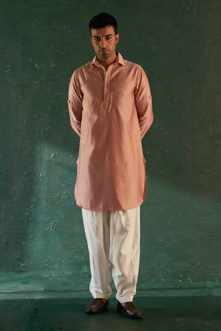 Buy Charkhee Pink Silk, Chanderi, Cotton Satin Embroidery Stripe Pattern Bundi Kurta Set Online at Aza Fashions Buy_Charkhee_Pink Silk, Chanderi, Cotton Satin Embroidery Stripe Pattern Bundi Kurta Set _Online_at_Aza_Fashions