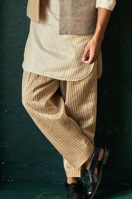 Buy Charkhee Multi Color Silk Stripe Pattern And Bundi Kurta Set Online at Aza Fashions Buy_Charkhee_Multi Color Silk Stripe Pattern And Bundi Kurta Set_Online_at_Aza_Fashions