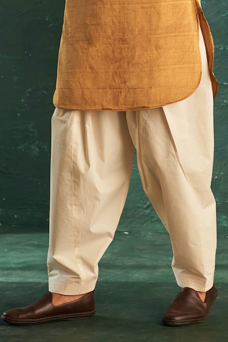 Buy_Charkhee_Gold Silk, Poplin, Cotton Embroidery Metallic Kurta With Salwar _Online_at_Aza_Fashions