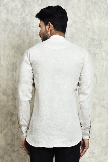 Shop_Arihant Rai Sinha_Beige Linen Plain Short Kurta _at_Aza_Fashions