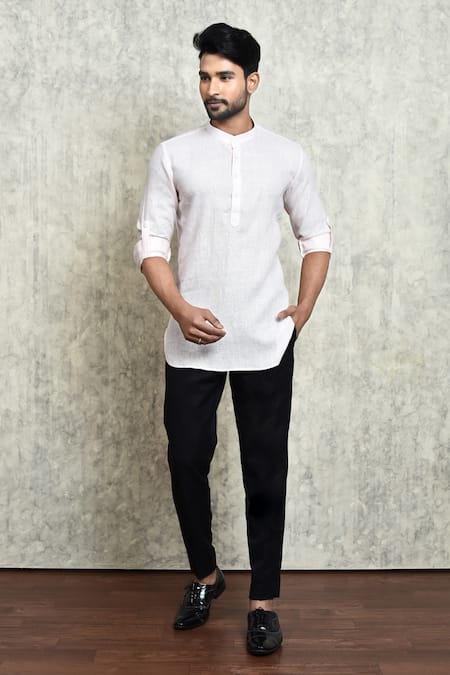 Arihant Rai Sinha Linen Mandarin Collar Short Kurta 