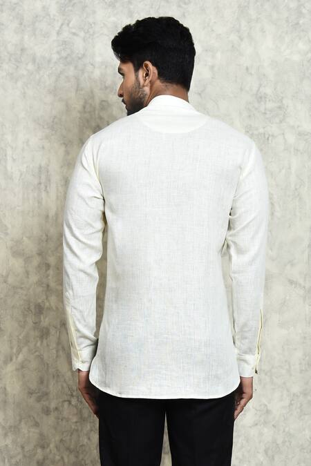 Arihant Rai Sinha Mandarin Collar Short Linen Kurta 