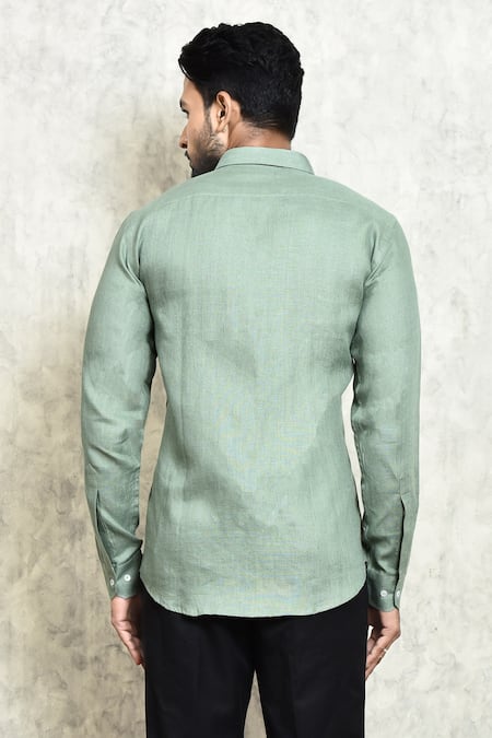 Shop_Arihant Rai Sinha_Green Linen Plain Shirt _at_Aza_Fashions