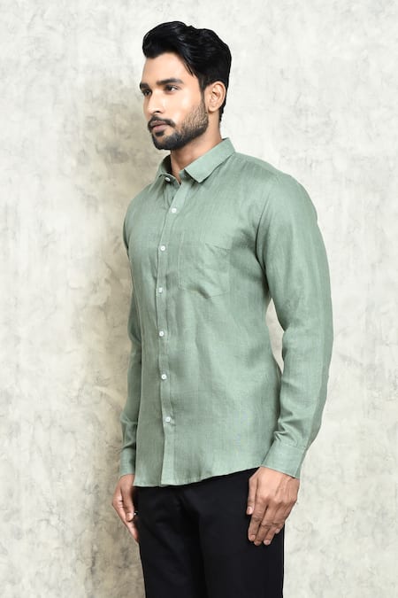 Buy_Arihant Rai Sinha_Green Linen Plain Shirt _Online_at_Aza_Fashions