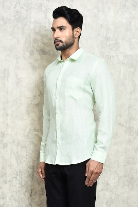 Buy_Arihant Rai Sinha_Green Linen Plain Formal Shirt _Online_at_Aza_Fashions
