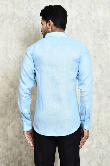 Shop_Arihant Rai Sinha_Blue Linen Yarn Dyed Shirt _at_Aza_Fashions