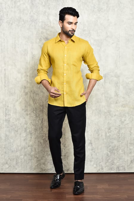 Arihant Rai Sinha Yellow Linen Yarn Dyed Plain Shirt