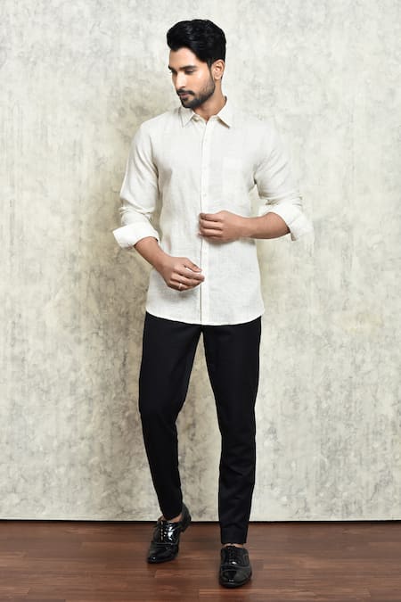 Arihant Rai Sinha Linen Stripe Print Full Sleeve Shirt 