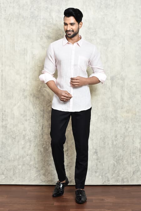 Arihant Rai Sinha Yarn Dyed Linen Solid Full Sleeve Shirt 