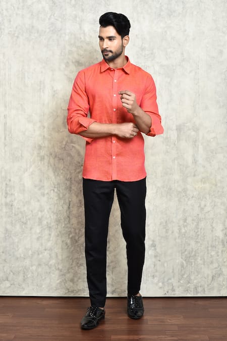 Arihant Rai Sinha Yarn Dyed Linen Plain Full Sleeve Shirt 