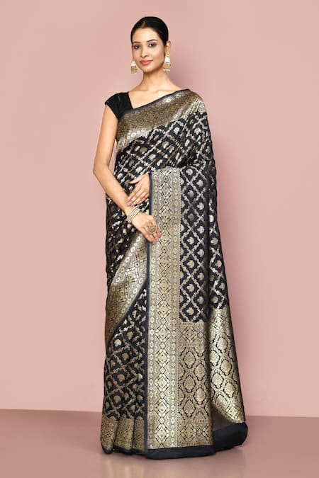 Nazaakat by Samara Singh Black Saree Banarasi Silk Woven Floral Jaal And Vintage With Running Blouse