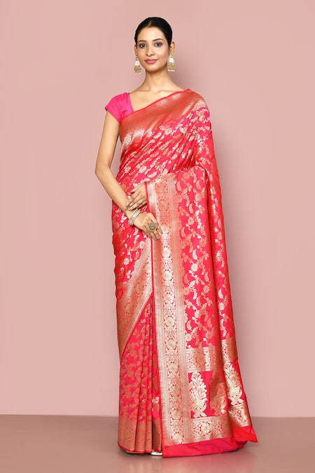 Nazaakat by Samara Singh Pink Saree Banarasi Silk Woven Floral Jaal Work With Running Blouse