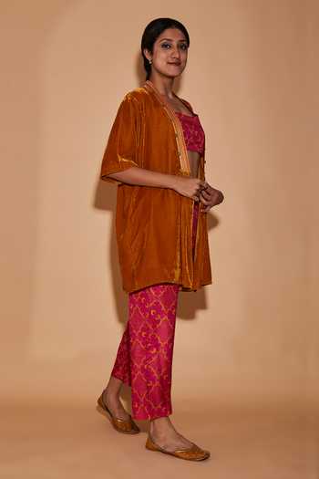 Buy BO Tree Yellow Velvet Embroidery Plunge Neck Zoha Top Online at Aza Fashions Buy_BO Tree_Yellow Velvet Embroidery Plunge Neck Zoha Top_Online_at_Aza_Fashions