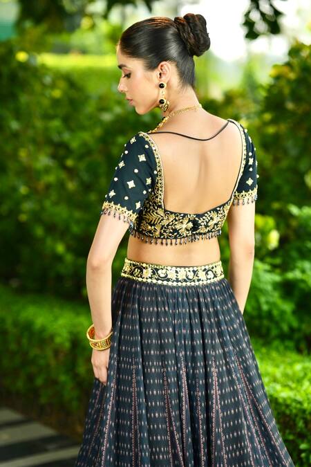 Rashika Sharma Blue Chiffon Sequins, Beads Square Neck Jahaan Printed Bridal Lehenga Set at Aza Fashions Rashika Sharma_Blue Chiffon Sequins, Beads Square Neck Jahaan Printed Bridal Lehenga Set _at_Aza_Fashions