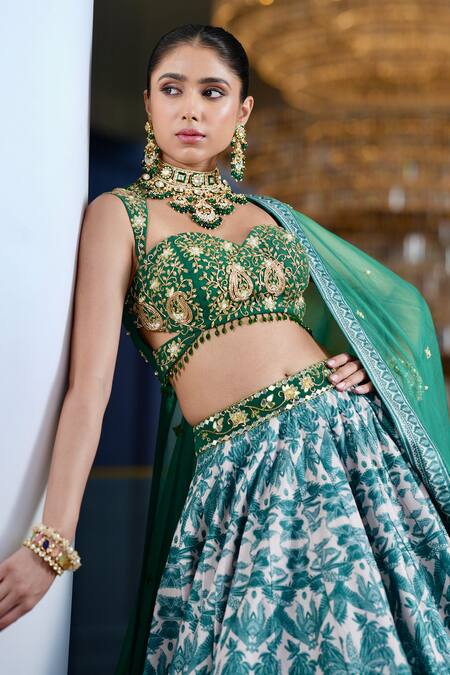Engagement, Mehendi Sangeet, Wedding Green color Net fabric Lehenga :  1882203