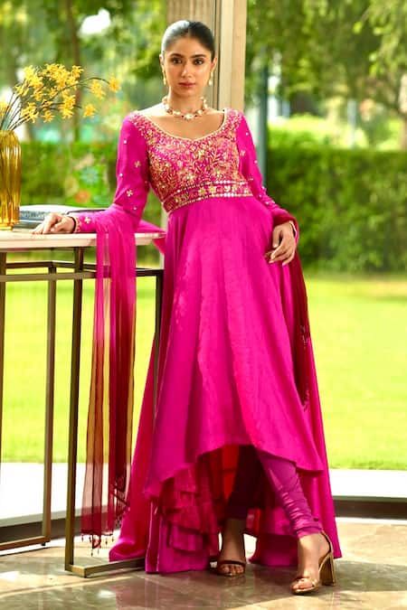 Buy Rashika Sharma Pink Nylon, Cotton, Chiffon, Silk Sequins, Mahi Embroidered Bodice Anarkali Set Buy_Rashika Sharma_Pink Nylon, Cotton, Chiffon, Silk Sequins, Mahi Embroidered Bodice Anarkali Set