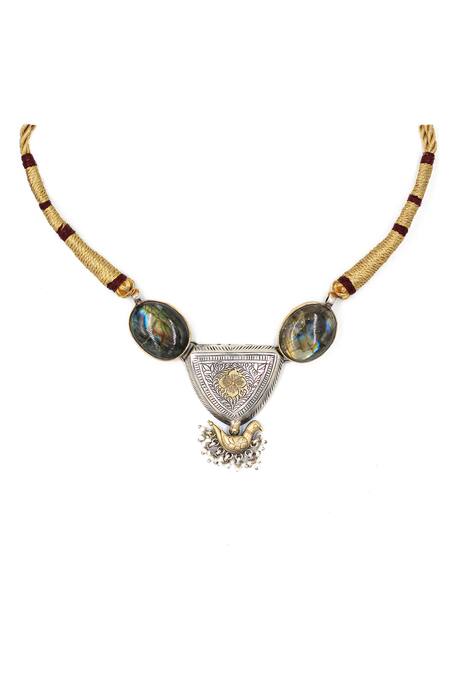 Sangeeta Boochra Gold Plated Labradorite Gemstone Embellished Necklace Online at Aza Fashions Sangeeta Boochra_Gold Plated Labradorite Gemstone Embellished Necklace _Online_at_Aza_Fashions