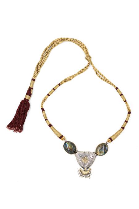 Buy Sangeeta Boochra Gold Plated Labradorite Gemstone Embellished Necklace Online at Aza Fashions Buy_Sangeeta Boochra_Gold Plated Labradorite Gemstone Embellished Necklace _Online_at_Aza_Fashions