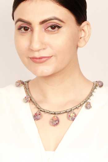 Buy Sangeeta Boochra Silver Plated Floral Labradorite Drop Necklace at Aza Fashions Buy_Sangeeta Boochra_Silver Plated Floral Labradorite Drop Necklace _at_Aza_Fashions