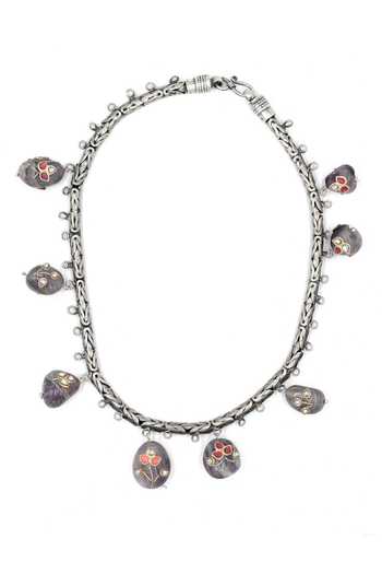 Sangeeta Boochra Silver Plated Floral Labradorite Drop Necklace Online at Aza Fashions Sangeeta Boochra_Silver Plated Floral Labradorite Drop Necklace _Online_at_Aza_Fashions