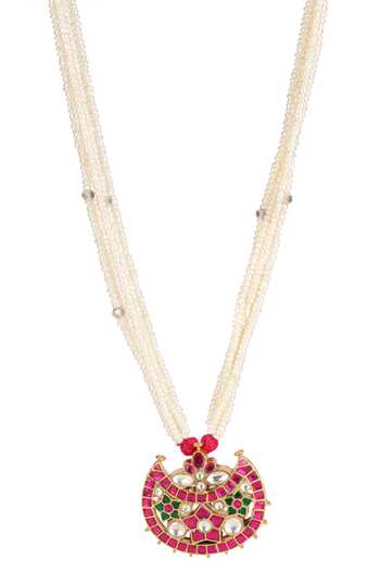 Sangeeta Boochra Pink Kundan Studded Pendant Necklace Online at Aza Fashions Sangeeta Boochra_Pink Kundan Studded Pendant Necklace _Online_at_Aza_Fashions