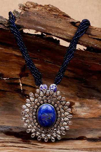 Sangeeta Boochra_Blue Nazia Lapis Stone Encrusted Necklace _Online_at_Aza_Fashions