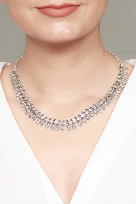 Sangeeta Boochra Silver Plated Carved Flora Motif Necklace