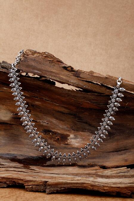 Sangeeta Boochra Silver Plated Carved Flora Motif Necklace Online at Aza Fashions Sangeeta Boochra_Silver Plated Carved Flora Motif Necklace _Online_at_Aza_Fashions