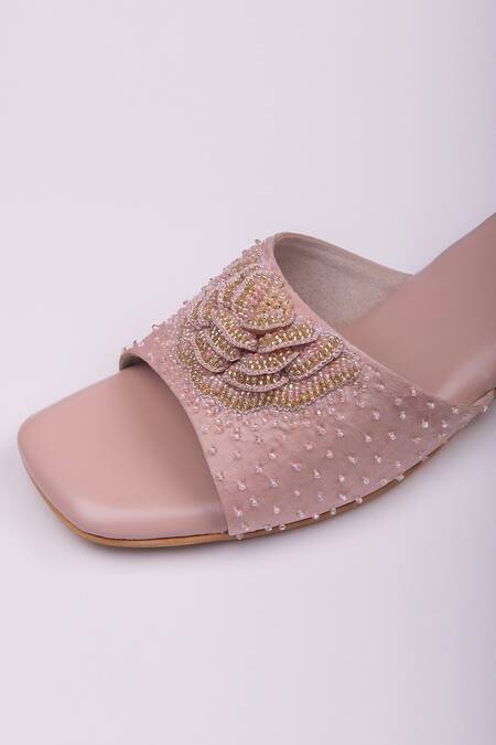 SCHON ZAPATO_Beige Embellished Blooming Daisy Crystal Strap Heels _Online_at_Aza_Fashions