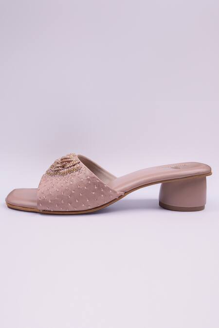 Buy_SCHON ZAPATO_Beige Embellished Blooming Daisy Crystal Strap Heels _Online_at_Aza_Fashions