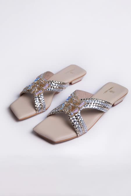 SCHON ZAPATO Sparkler Butterfly Embellished Strap Flats 