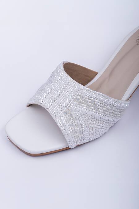 SCHON ZAPATO_White Embellished Luxpearl Strap Heels _Online_at_Aza_Fashions