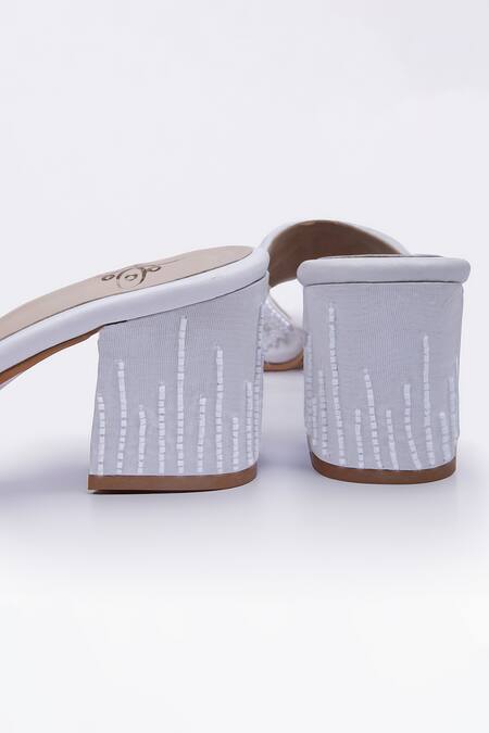 Buy_SCHON ZAPATO_White Embellished Luxpearl Strap Heels _Online_at_Aza_Fashions