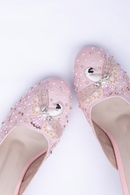 Buy_SCHON ZAPATO_Pink Embellished Bridal Winged Heels _Online_at_Aza_Fashions
