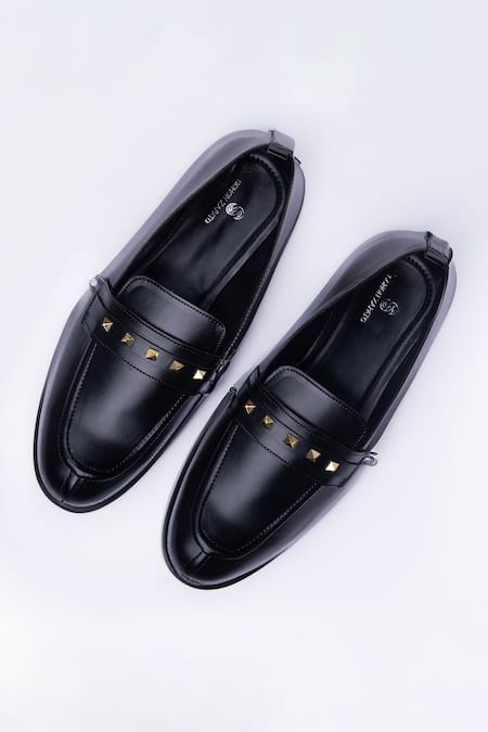 SCHON ZAPATO Black Stud Embellished Slip-On Shoes 